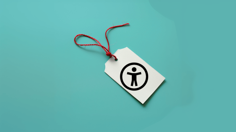 Paper tag with red string and Universal Accessibility Logo to represent Tagging for PDF UA